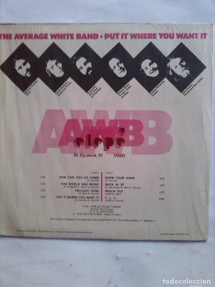 Discos de vinilo: AVERAGE WHITE BAND PUT IT WHERE YOU WANT IT - Foto 2