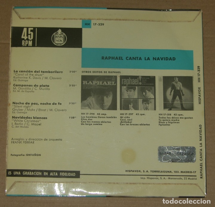 Raphael - Canta La Navidad - Hispavox - 1965 - Comprar Discos EP ...