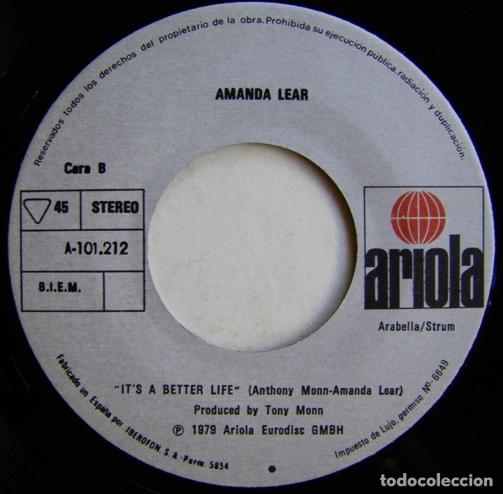 Discos de vinilo: Amanda Lear. Diamonds, Ariola A-101212, A-101.212 - Foto 4