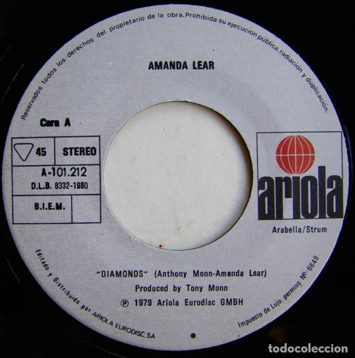 Discos de vinilo: Amanda Lear. Diamonds, Ariola A-101212, A-101.212 - Foto 6