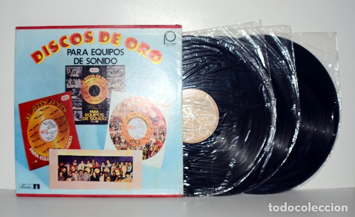 Disques de vinyle: DISCOS DE ORO PARA EQUIPOS DE SONIDO 3 LP Box Salsa, Merengue, Cumbia, Near Mint