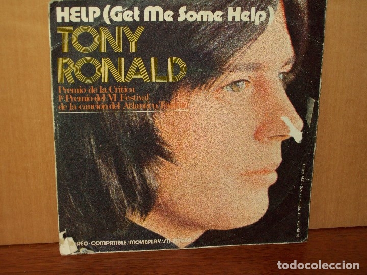 Discos de vinilo: TONY  RONALD  -  HELP (GET ME  SOME  HELP)  -   SINGLE CARPETA  REGULAR - Foto 1