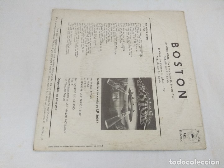 Discos de vinilo: SINGLE/BOSTON/NO MIRES ATRAS. - Foto 2