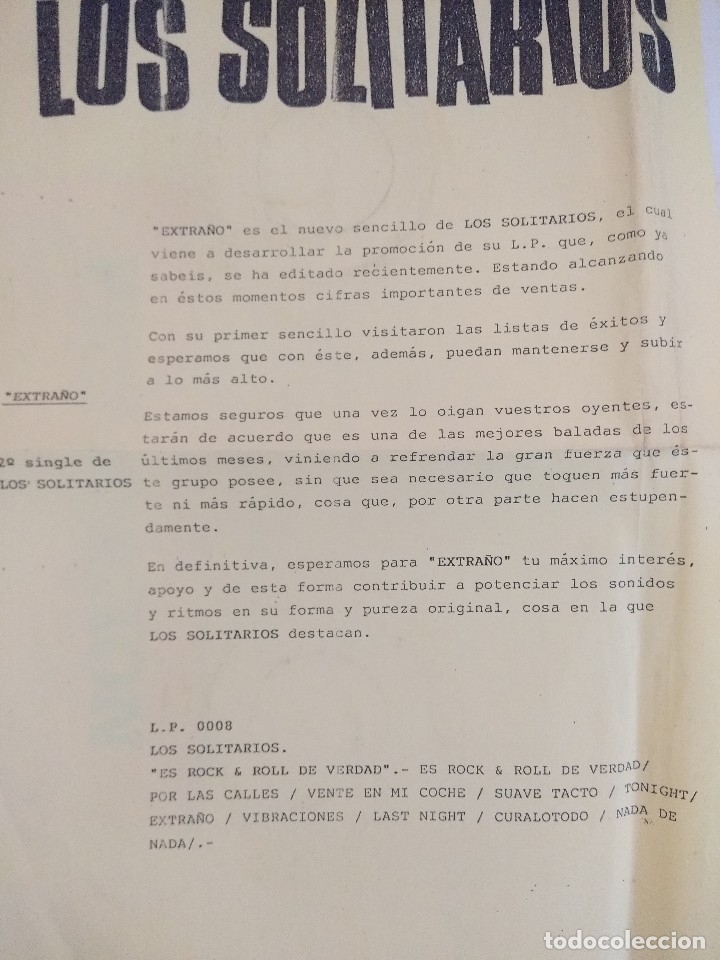 Discos de vinilo: SINGLE/LOS SOLITARIOS/EXTRA&Ntilde;O/SINGLE PROMOCIONAL. - Foto 3