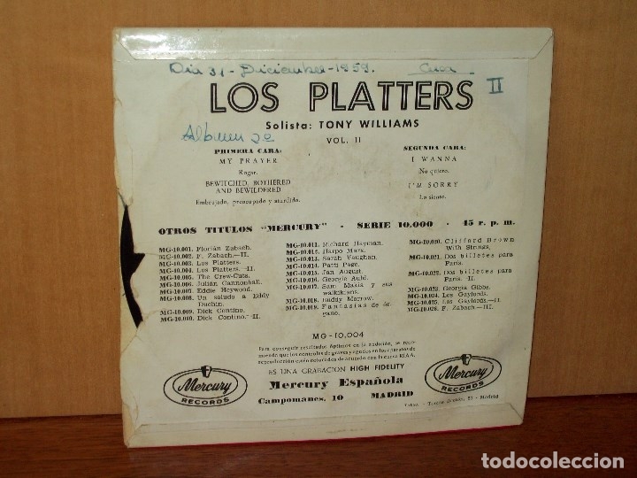 Discos de vinilo: LOS  PLATTERS  -  EP 4   CANCIONES - Foto 2