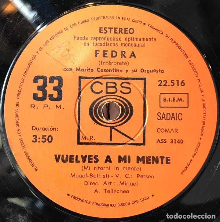 Discos de vinilo: Sencillo argentino de Fedra a&ntilde;o 1972 - Foto 2