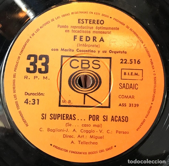 Discos de vinilo: Sencillo argentino de Fedra a&ntilde;o 1972 - Foto 1
