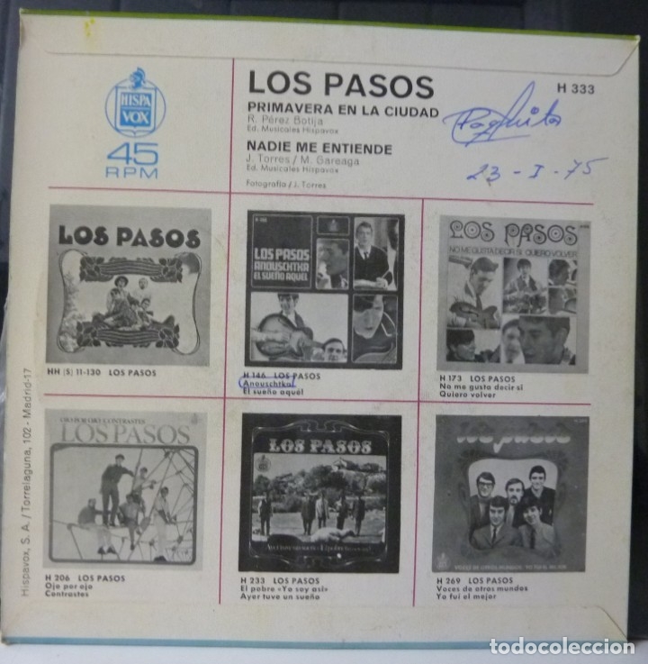 Discos de vinilo: LOS PASOS // PRIMAVERA EN LA CIUDAD+1// 1968 // SINGLE - Foto 2