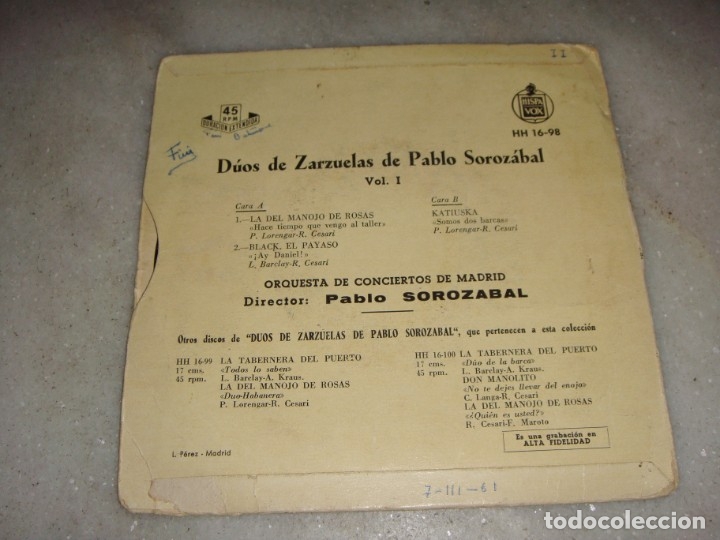 Discos de vinilo: D&uacute;os de Zarzuelas de Pablo Soroz&aacute;bal. - Foto 2
