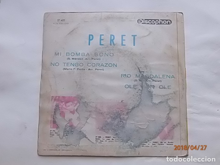Discos de vinilo: DISCO 45 RPM - PERET - DISCOPHON. - Foto 2
