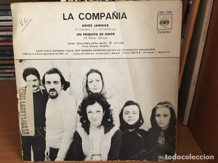 Discos de vinilo: La Compa&ntilde;ia - Adios Jamaica (7 Single) (CBS) CBS 2392 - Foto 2