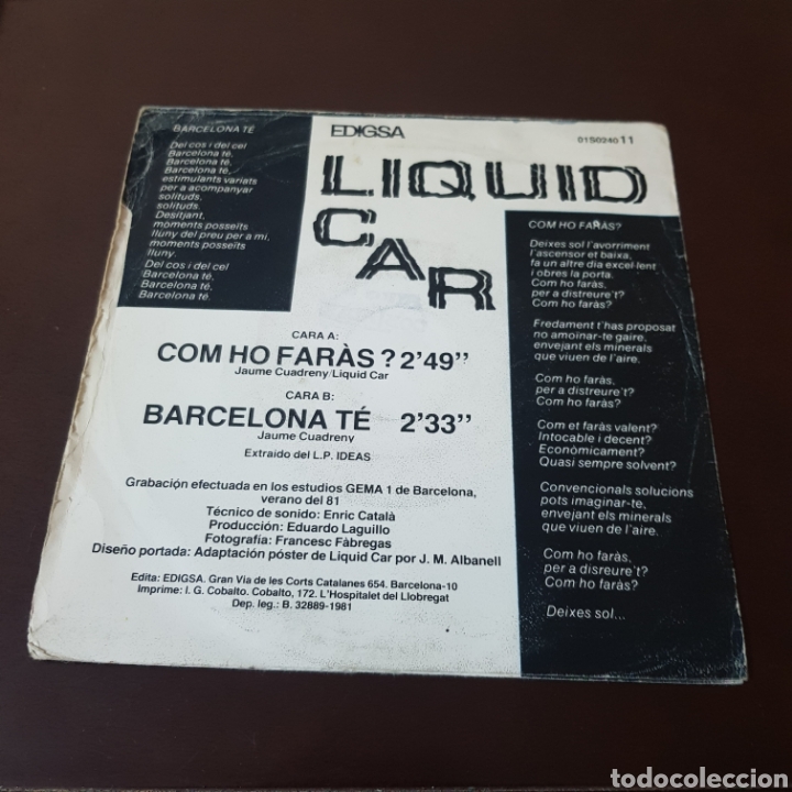 Discos de vinilo: LIQUID CAR COM HO FARAS ? BARCELONA 1981 - Foto 2