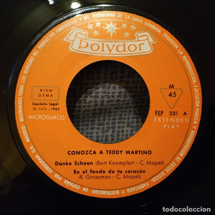 Discos de vinilo: TEDDY MARTINO - DANKE SCHOEN / HECHIZO + 2 - EP ESPAÑOL POLYDOR DEL AÑO 1964 EN EXCELENTE ESTADO - Foto 3 - 181231621
