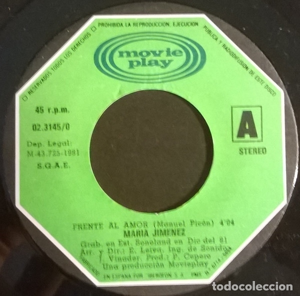 Discos de vinilo: Frente Al Amor - Mar&iacute;a Jim&eacute;nez - Foto 2