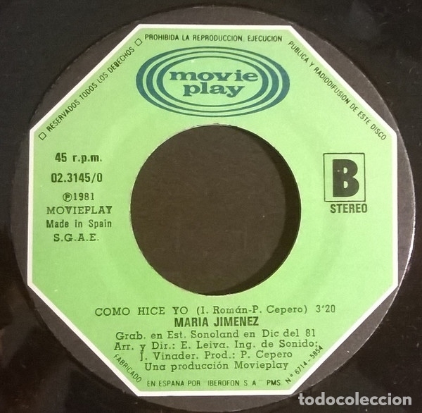 Discos de vinilo: Frente Al Amor - Mar&iacute;a Jim&eacute;nez - Foto 3