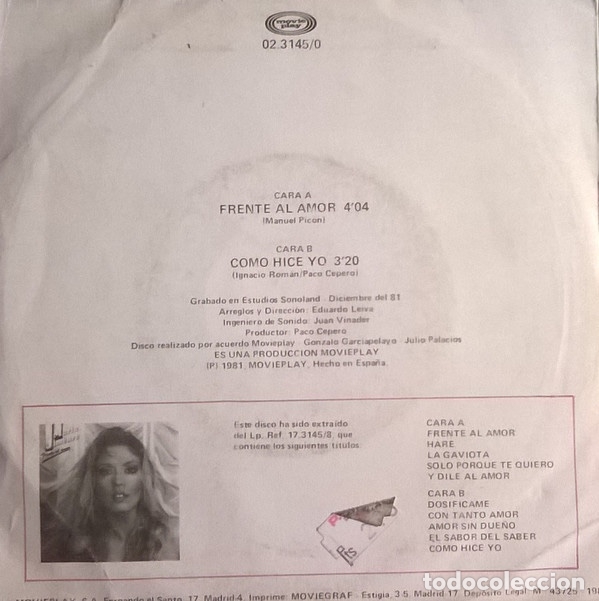 Discos de vinilo: Frente Al Amor - Mar&iacute;a Jim&eacute;nez - Foto 4