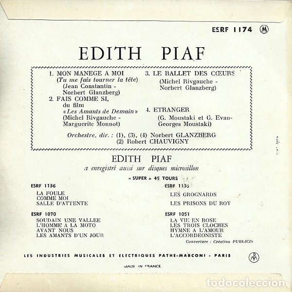 Discos de vinilo: Mon Man&egrave;ge A Moi - Edith Piaf - Foto 2
