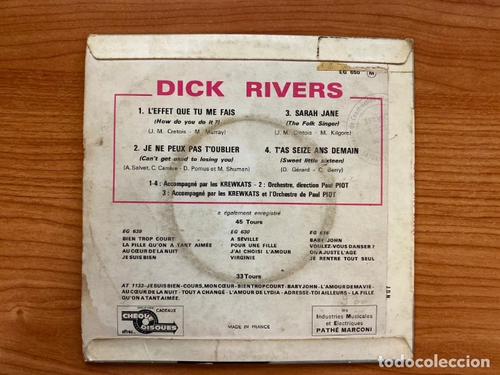 Discos de vinilo: Dick Rivers // LEffet Que Tu Me Fais // EP 7 pulgadas - Foto 2