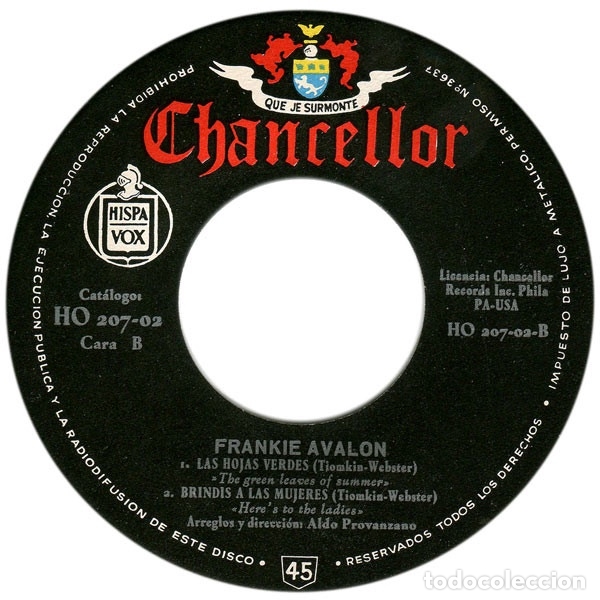 Discos de vinilo: Frankie Avalon &lrm;&ndash; Temas De La Pel&iacute;cula El Alamo. - Foto 4