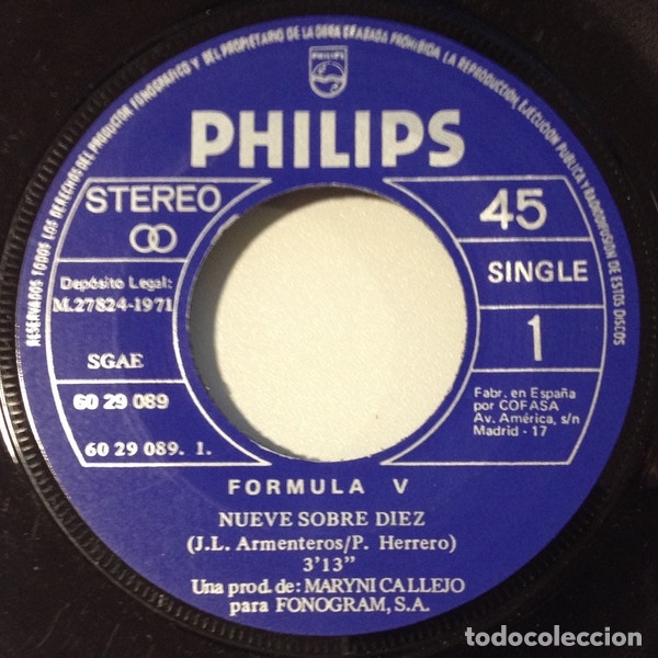 Discos de vinilo: Nueve Sobre Diez - Formula V - Foto 2
