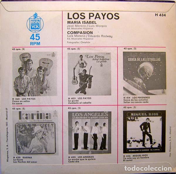 Discos de vinilo: Maria Isabel / Compasion - Los Payos - Foto 2