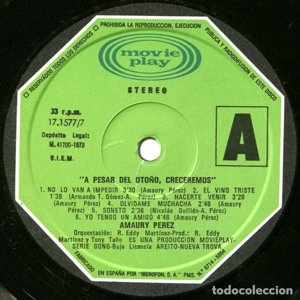 Discos de vinilo: A Pesar Del Oto&ntilde;o, Creceremos - Amaury P&eacute;rez - Foto 5