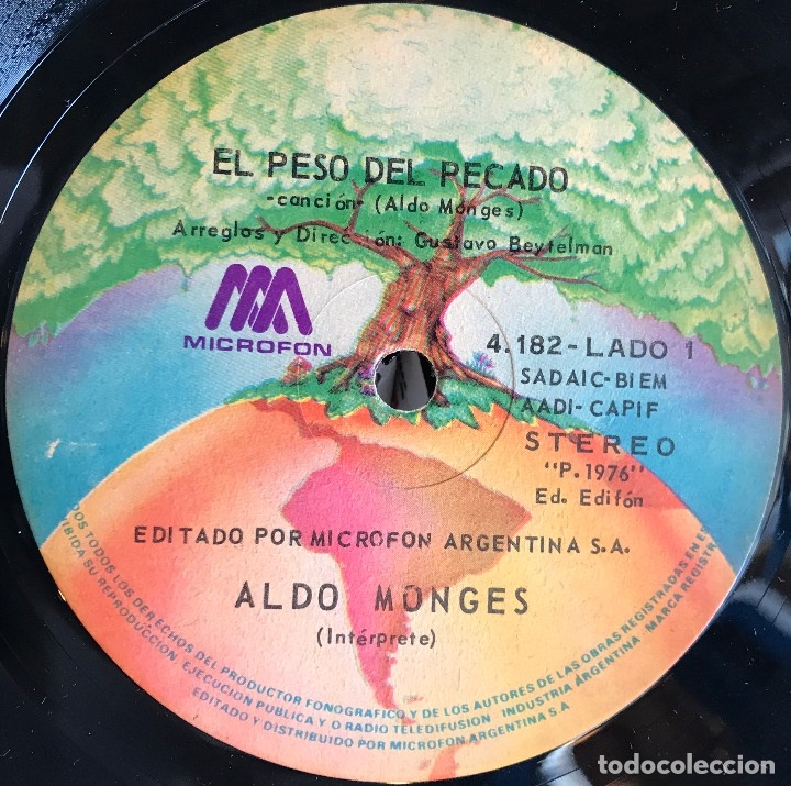 SENCILLO ARGENTINO DE ALDO MONGES AÑO 1976 (Música - Discos - Singles Vinilo - Grupos y Solistas de latinoamérica)