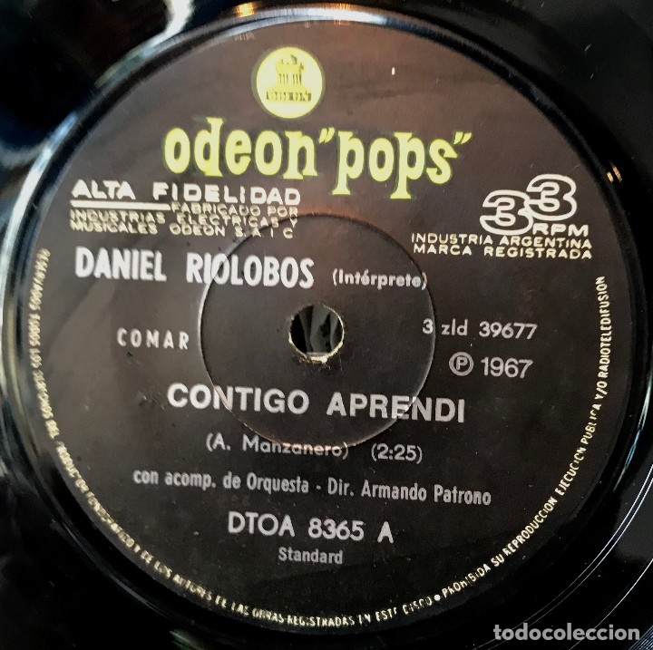 Discos de vinilo: Sencillo argentino de Daniel Riolobos a&ntilde;o 1967 - Foto 1