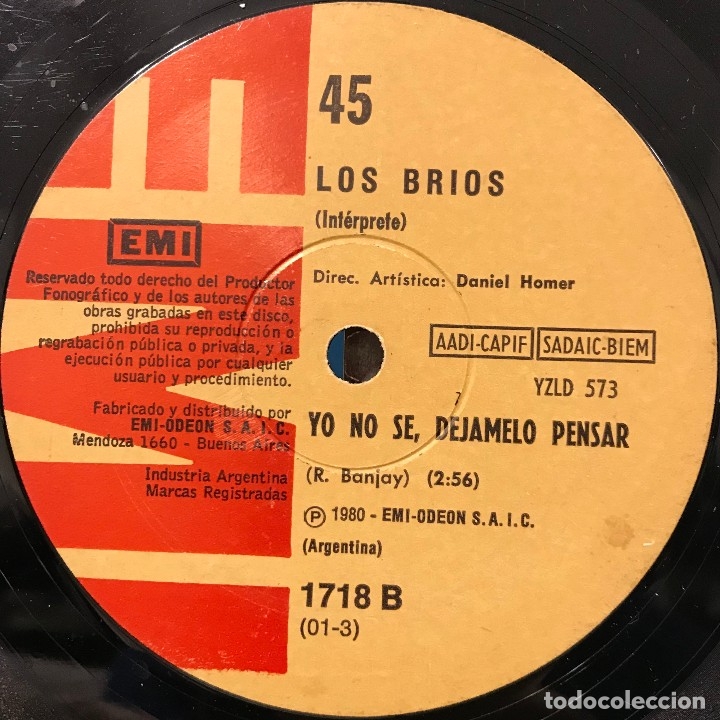 Discos de vinilo: Dos sencillos argentinos de Los Br&iacute;os - Foto 4