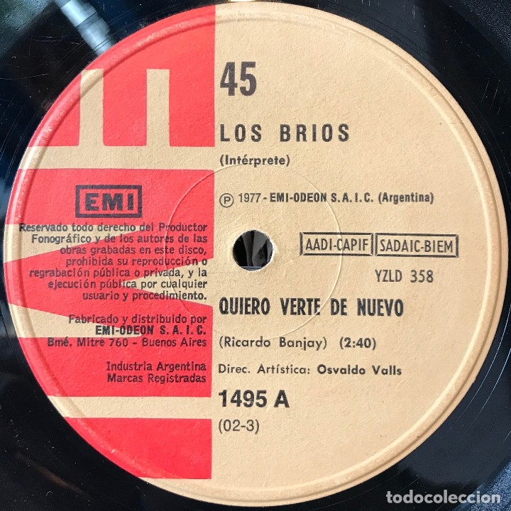Discos de vinilo: Dos sencillos argentinos de Los Br&iacute;os - Foto 1