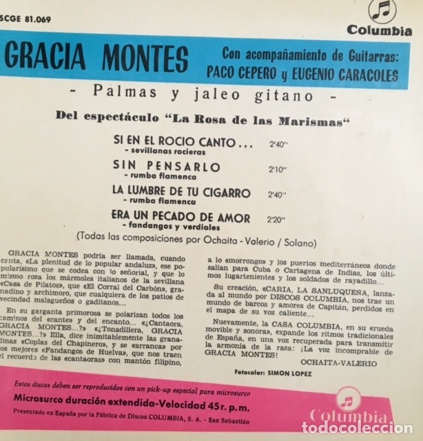 Discos de vinilo: GRACIA MONTES - FUNDA (Sin disco) - Foto 2