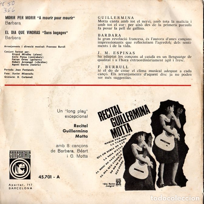 Discos de vinilo: GUILLERMINA MOTTA *** MORIR PER MORIR *** EL DIA QUE VINDR&Aacute;S - Foto 2