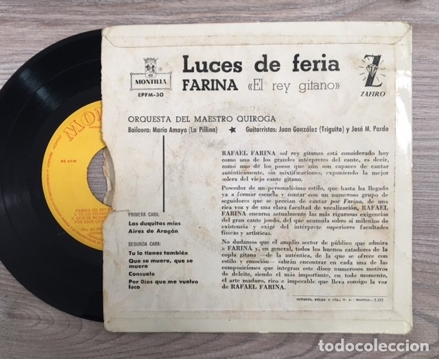 Discos de vinilo: RAFAEL FARINA - LUCES DE FERIA - Foto 2