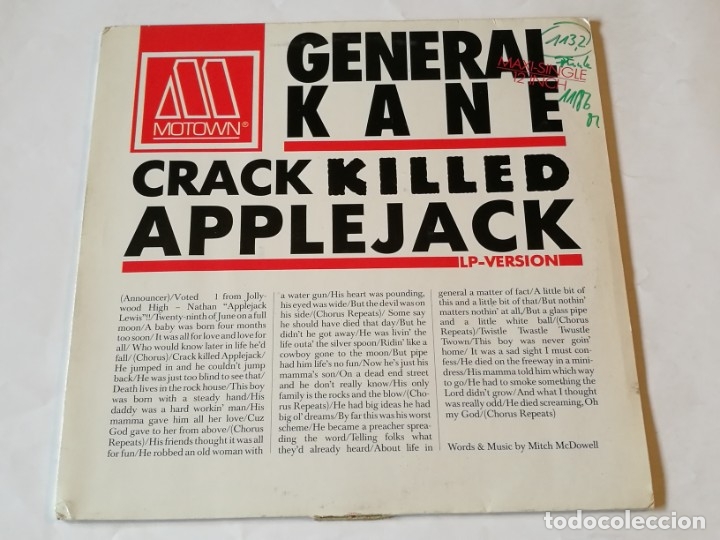 Discos de vinilo: General Kane - Crack Killed Applejack - 1986 - Foto 1