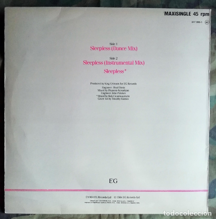 Discos de vinilo: King Crimson &ndash; Sleepless - Sin Dormir Spain 1984 - Foto 2