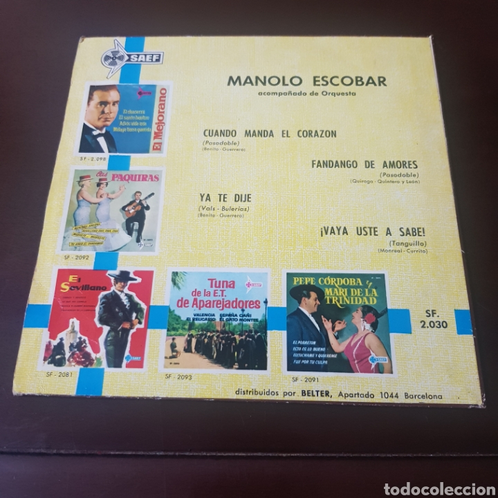 Discos de vinilo: MANOLO ESCOBAR ACOMPA&Ntilde;ADO DE SU ORQUESTA SINGLE - Foto 2