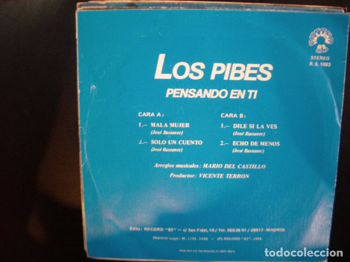 Discos de vinilo: LOS PIBES- PENSANDO EN TI. EP. - Foto 2
