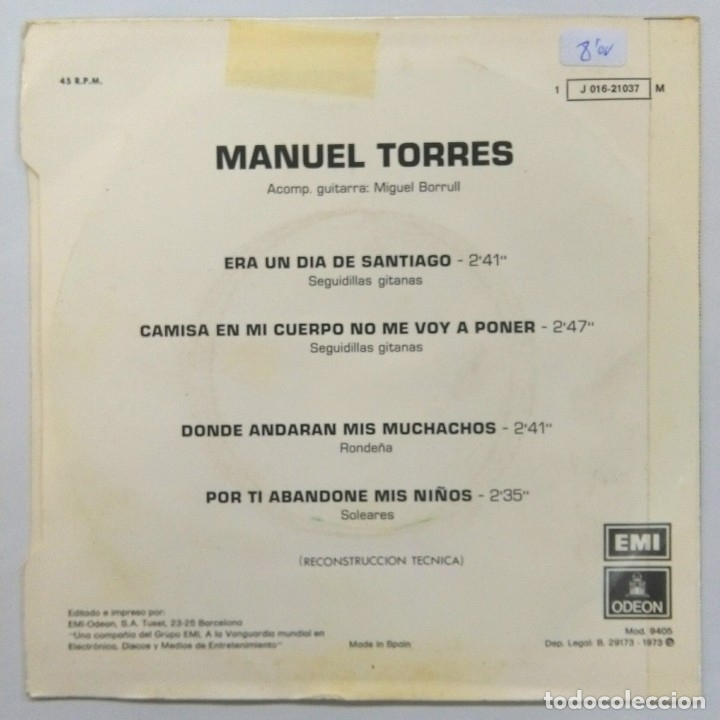 Discos de vinilo: MANUEL TORRES -SEGUIDILLAS GITANAS - Foto 2