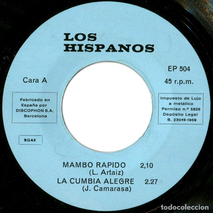 Discos de vinilo: Conjunto Los Hispanos &lrm;&ndash; 4 &Eacute;xitos - Ep Spain 1969 - Discophon EP504 - Foto 3