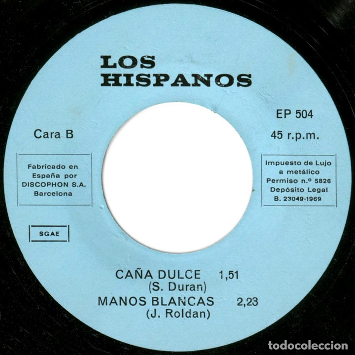 Discos de vinilo: Conjunto Los Hispanos &lrm;&ndash; 4 &Eacute;xitos - Ep Spain 1969 - Discophon EP504 - Foto 4