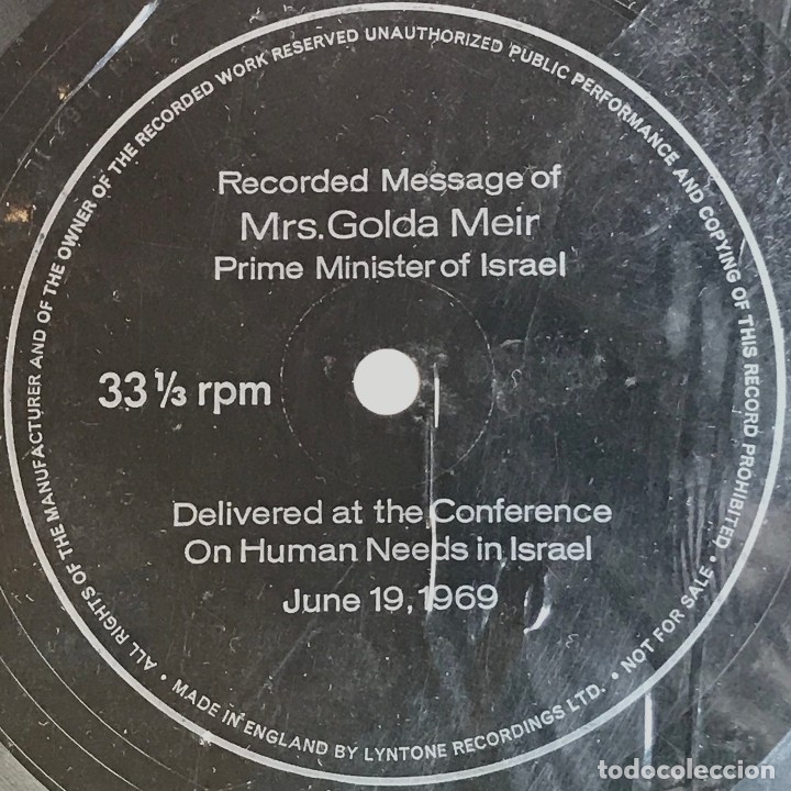 Discos de vinil: Sencillo flexi disc ingl&eacute;s de Golda Meir a&ntilde;o 1969