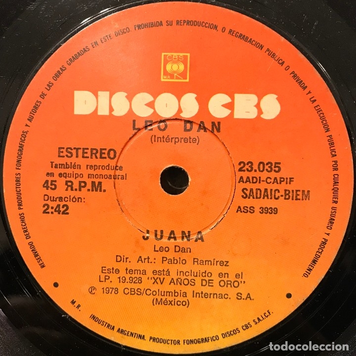 Discos de vinilo: Sencillo argentino de Leo Dan a&ntilde;o 1978 - Foto 2