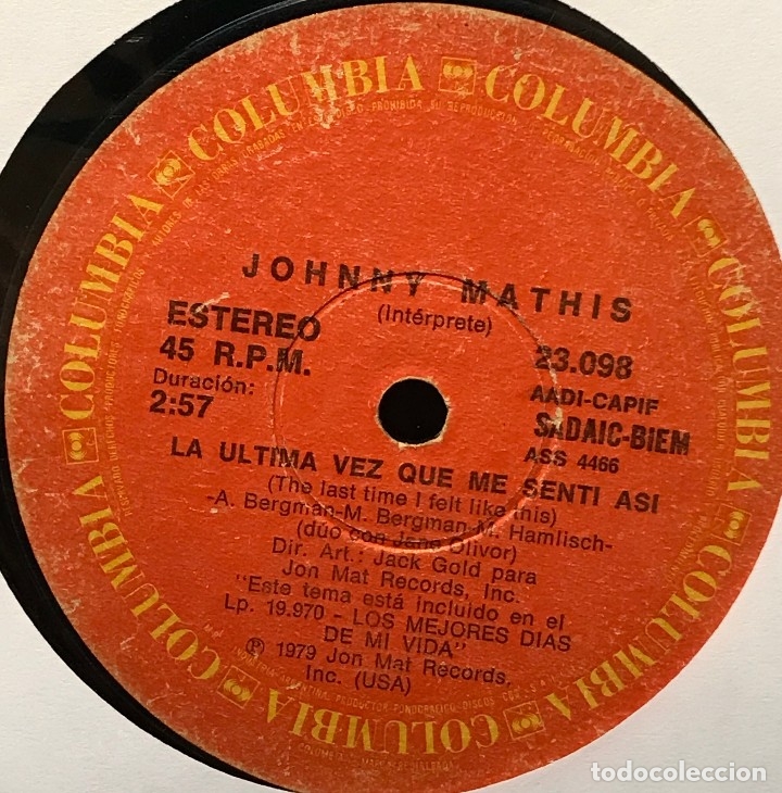 Discos de vinilo: Sencillo argentino de Johnny Mathis a&ntilde;o 1979 - Foto 1