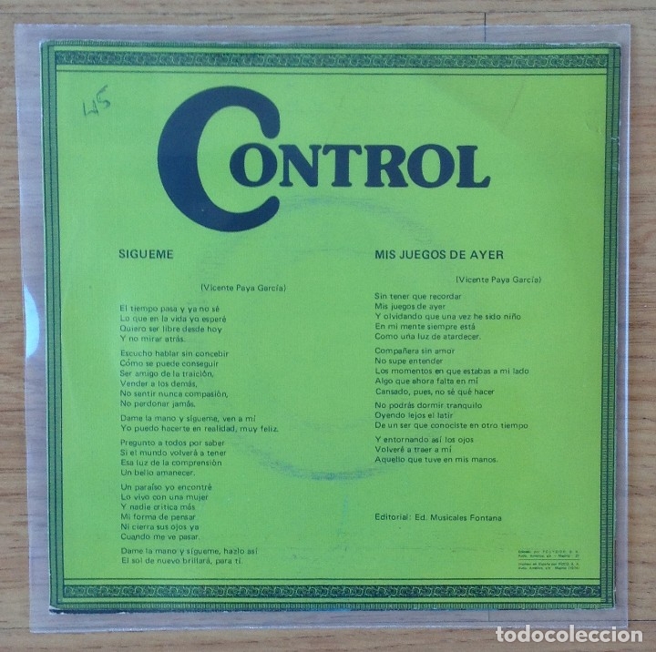 Discos de vinilo: Control - Mis juegos de ayer - Foto 2