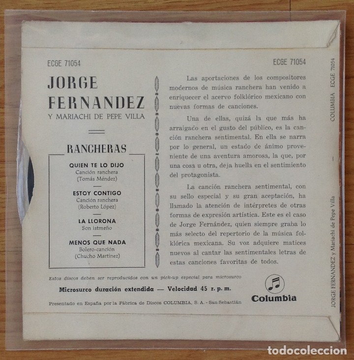 Discos de vinilo: Jorge Fern&aacute;ndez - Rancheras - Foto 2