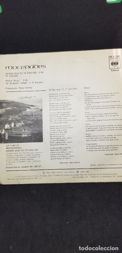 Discos de vinilo: MOCEDADES DESDE QUE T&Uacute; TE HAS IDO 1981 - Foto 2