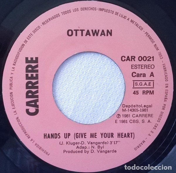 Discos de vinilo: Hands Up (Give Me Your Heart) - Ottawan - Foto 3