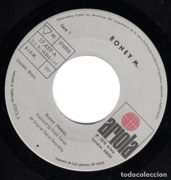 Discos de vinilo: Sunny - Boney M. - Foto 3