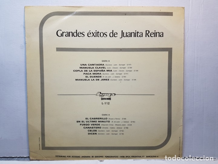 Discos de vinilo: LP-JUANITA REINA - EXITOS en funda original 1973 - Foto 2