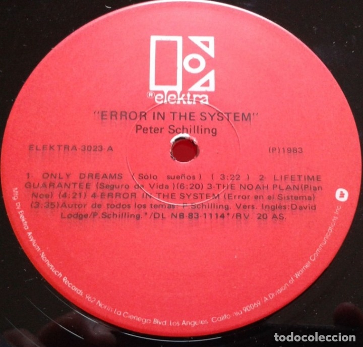Discos de vinilo: PETER SCHILLING *** Error In The System *** VINILO 1983 LP Venezuela - Foto 4